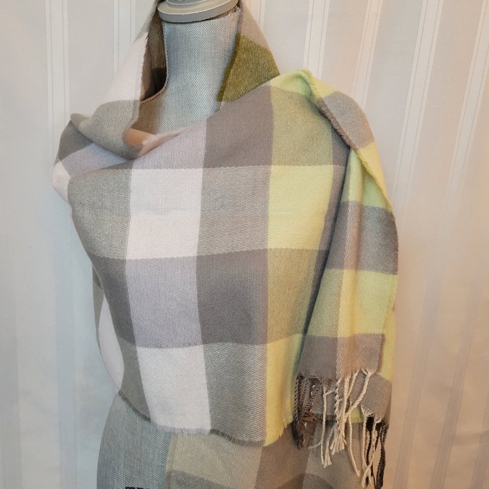 Steve Madden Color Block Buffalo Scarf Sage Green Tones NWT